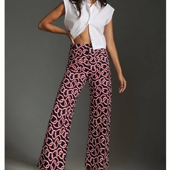 - Anthropologie Maeve NWT Colette Cropped Wide-Leg Ponte Pants Red Motif N… - Picture 4 of 10